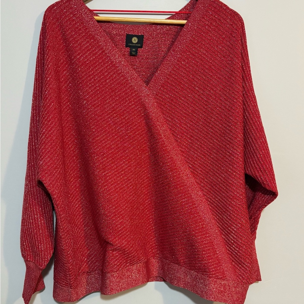 NWT JM Collection Shimmering Red V-Neck Sweater | Womens Sz XXL
